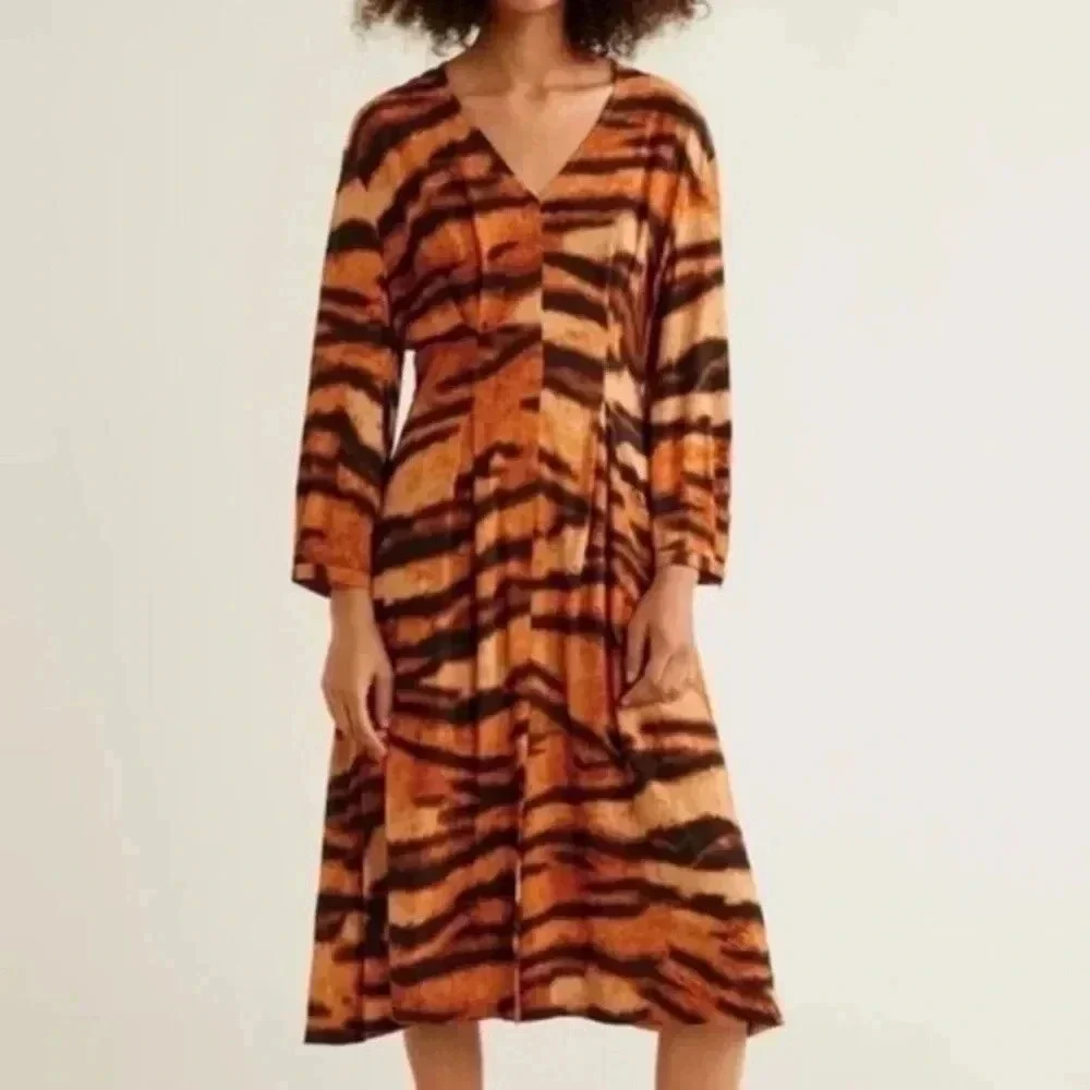 Mango Tiger Print Midi Huna dress - Picture 4 of 8